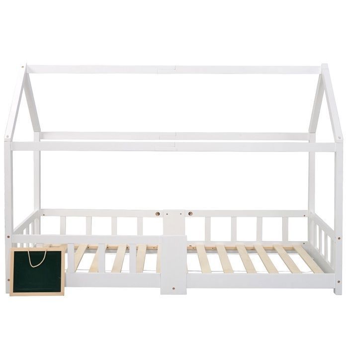 Lit Cabane Enfant 80x160 Cm Naturel En Pin Massif Avec Matelas Antichute Toit Et Sommier A Lattes Couchage Au Sol Montessori Pour Fille Garcon