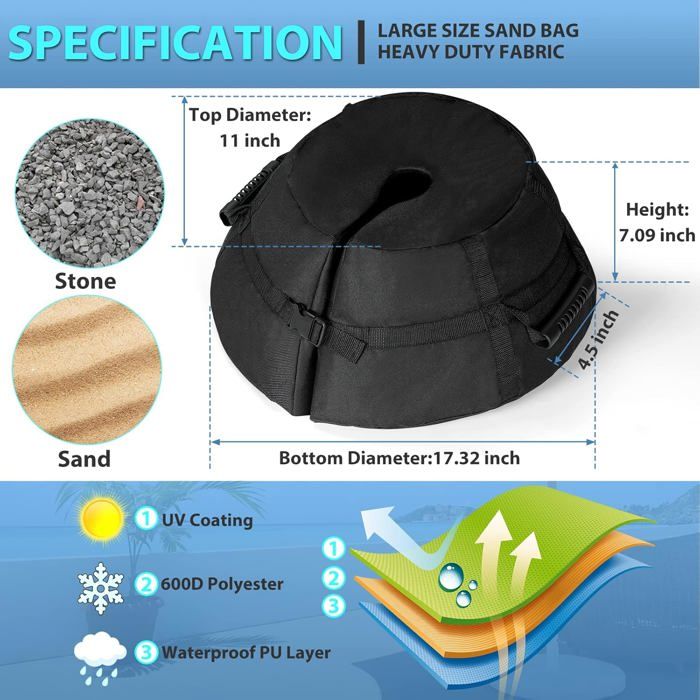 Pieds De Parasols Cocoarm Sac De Sable Pour Parapluie, Poids De