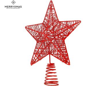 Étoile De Noël 20cm Rouge Plastique - Pointe Lumineuse Scintillante Pour Sapin - Cime Arbre De Noël