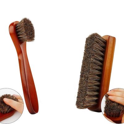 Lot De 2 Brosse à Chaussures En Crin De Cheval Véritable – Brosse Cirage Nubuck & Cuir Avec Chiffon – Entretien Chaussures Luxe