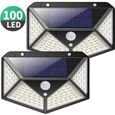 Lampe Solaire Extérieur 100 LED 2 Pack Détecteur de Mouvement éclairage 270° étanche 2200mAh sans Fil-0
