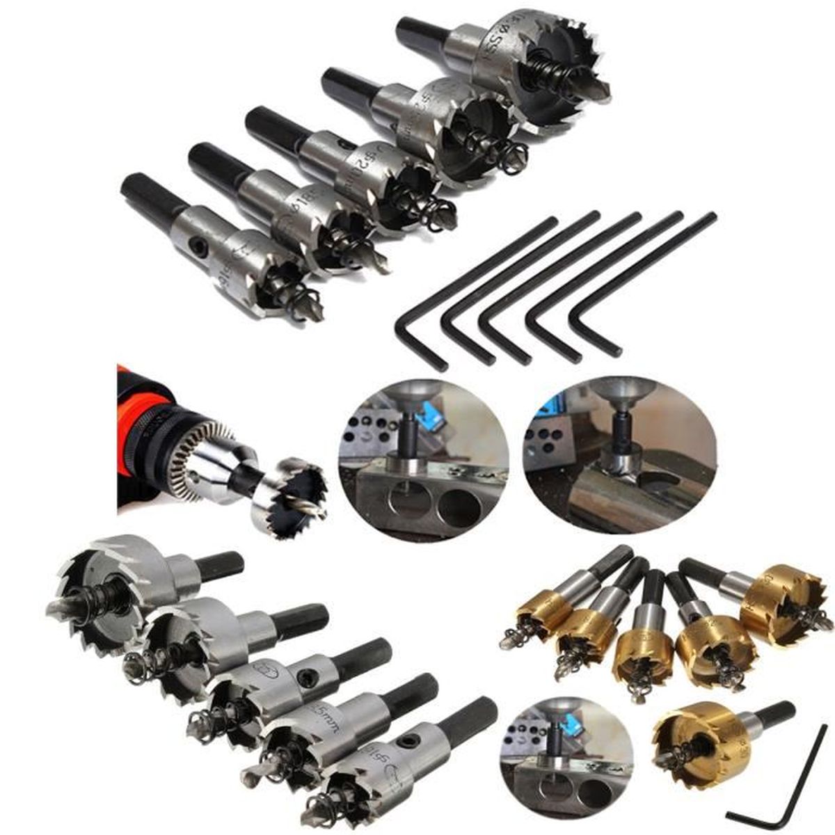 Kit 16 30mm Hss 5 Forets Scie Cloche Trou Fraise Cobalt 6542 Haute Vitesse Acier Achat Vente Foret Meche Kit 16 30mm Hss 5 Forets Sc Cdiscount