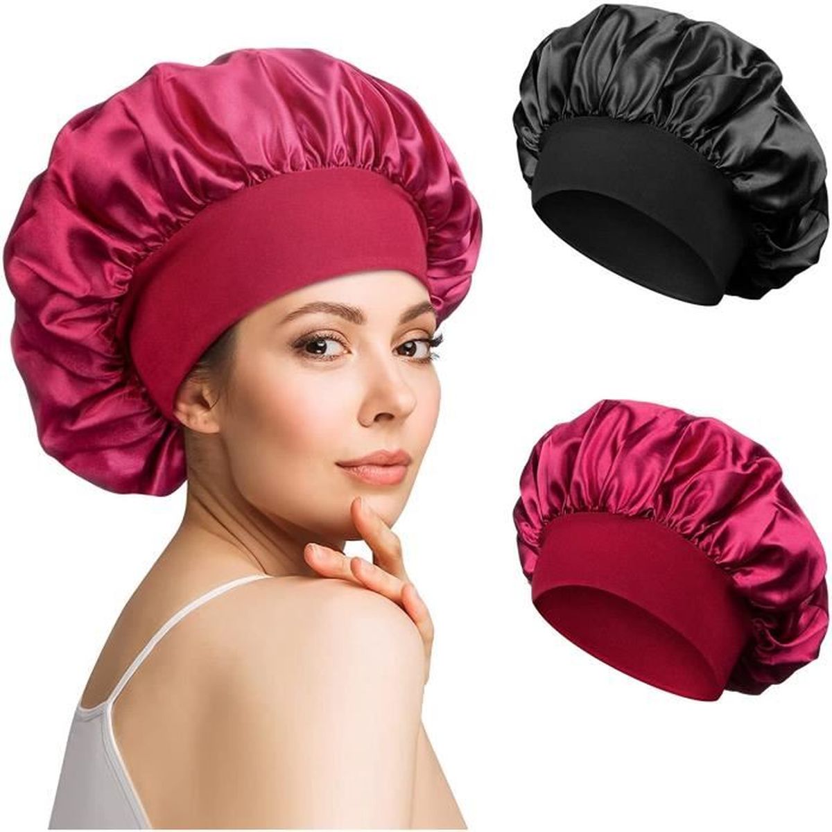 Meilleur Bonnet De Nuit En Soie 2 Pieces Bonnet Satin Cheveux Nuit, Bonnet De Nuit Satin, Bonnet Soie  Cheveux Nuit Bonnet Cheveux Nuit pour Femmes - Cdiscount Au quotidien