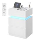 Chevet avec Station de Charge - WOLTU Table de nuit - LED, 2 Prises, 2 Ports USB, 2 Tiroirs, 1 Casier - Blanc