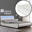 Lit capitonné à LED de Corium 'Valencia' avec matelas (140x200cm)(blanc)(mousse froide) - avec cuir synthétique - housse en cuir