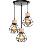 Suspension Cage Diamant Fer Luminaire 3 Lumières Design en Bois Noir - WOTTES
