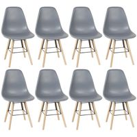 Lot de 8 chaises salle à manger - Gris pieds bois hêtre massif - Style scandinave