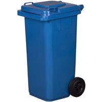 Poubelle 120L Bleu à roulettes avec roues en caoutchouc pleines pour les déchets et le recyclage Tri Selectif garage Haut