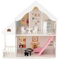 Maison de Poupée COSTWAY - 8 Meubles, 2 Etages 81 x 30 x 86 cm, Cadeaux pour Enfants 3 Ans+ Blanc