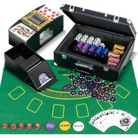 Mallette de Poker - COSTWAY - 300 Jetons + 2 Jeux de 54 Cartes + 5 dés + 3 Dealer, Croupiers et Mélangeur de Cartes, Feutre de Poker