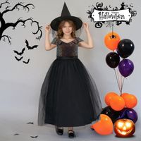 Robe de sorcière pour fille avec paillettes pour Halloween - INSFITY - 2 pièces