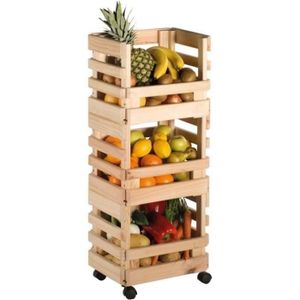 PETIT MEUBLE RANGEMENT  Resserre a légumes 3 paniers pin massif - bois bru