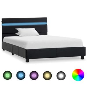 STRUCTURE DE LIT Cadre de lit moderne avec LED Noir Similicuir 90 x