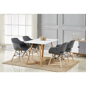 Table A Manger Blanche Dallas 4 Chaises Gris Fonce En Tissu