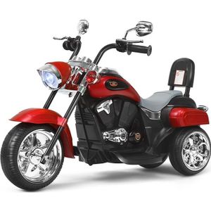 MOTO - SCOOTER COSTWAY Moto Électrique 6V pour Enfants Scooter avec 3 Roues Effet Sonore et Lumineux, 3Km/h Max, 3 Ans + Style de Chopper Rouge