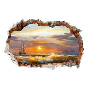 3D Stickers muraux LE COUCHER DE SOLEIL (60x90 cm) I autocollant sticker  mural paysage plage mer