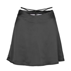 JUPE Midi Jupe en Satin pour Femmes Couleur Unie Mini Jupe Courte en Satin Jupe Zippée à la Mode Taille Haute Jupe Mi-Longue,Noir