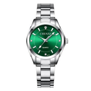 MONTRE Montre Femme - Quartz - Etanche - Montre Imperméable - Acier - Bracelet Argent , Cadran Vert - Cadeau de Saint Valentin