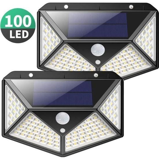 Lampe Solaire Extérieur 100 LED 2 Pack Détecteur de Mouvement éclairage 270° étanche 2200mAh sans Fil