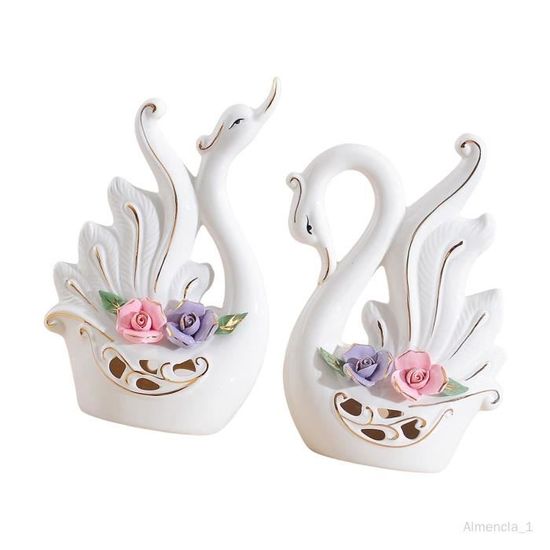 2pcs blanc cygne figurines sculpture moderne couple cygnes statues en