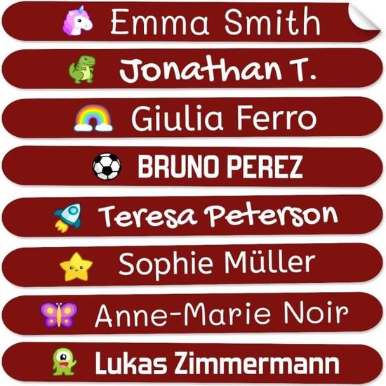 50 étiquettes Prénom Personnalisables - Autocollants Imperméables Pour école, Jouets, Lunchbox - 6x1 Cm