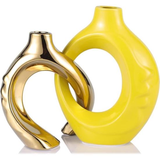 2 Vases En Céramique Creux Orange – Design Donut Bohème Moderne – Décoration Minimaliste Nordic