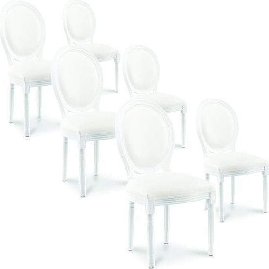 Lot De 6 Chaises Louis XV - Blanc Médaillon - Occasion Bon état - Maisons Du Monde - Bois Et Tissu