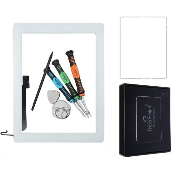 TABLETTE TACTILE Trop Saint&reg; Vitre Blanche d'Ecran Tactile pour iPad 4 avec Bouton Home, Adhesif et Joint Contour - Fa&ccedi1076
