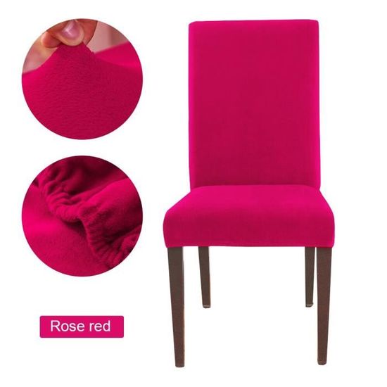 Rose Red-1piece -Housse de chaise en tissu peluche de couleur unie,Anti salissure,amovible,pour cuisine,salle à manger,Banquet
