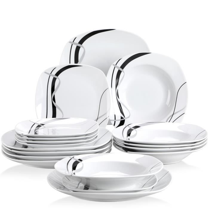 Veweet FIONA 18pcs Assiettes Service de Table Pocelaine Assiettes Plates Assiette Creuse Assiette à Dessert Vaisselles