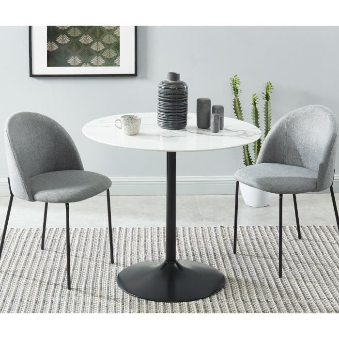 MONIKA Table de séjour ronde 90 cm - verre trempé effet marbre
