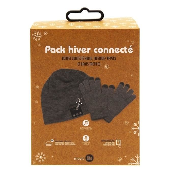 MUVIT Life Pack Hiver Bonnet Audio+Gant Tactile Gris Fonce