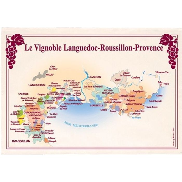 TORCHON CARTE DES VINS VIGNOBLES PROVENCE