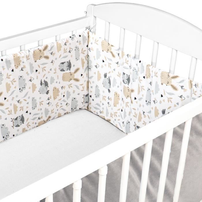 Tour De Lit Bebe Velvet 210 x 30 cm - Coton et Velours - contour lit bebe respirant pour garcon fille Gris avec motif chouettes