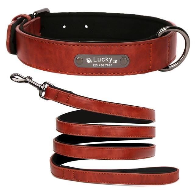 Grand collier de chien en cuir personnalisé Personnalisé pour chiens avec étiquette - Type DarkRed-XL