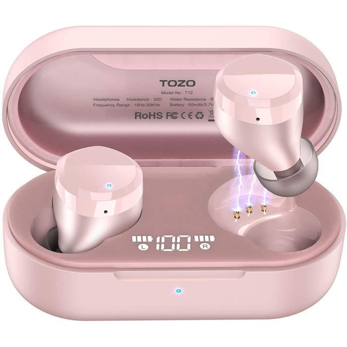 Écouteur Bluetooth TOZO T12 Eacutecouteurs Bluetooth sans Fil avec controcircle Tactile et eacutetui de Chargement Digital Intel509