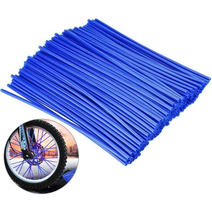 DECARETA 144 PCS Cache Rayon Veacutelo Bleu Cache Rayon VTT 24 cm Couvre Rayon Moto Spoke Skins en PE Protegravege Rayon de Veacut