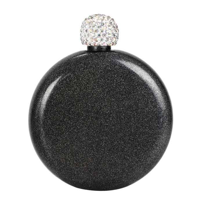 Flasques,Rond Portable hanche fiole 304 en acier inoxydable hanche fiole créatif cristal couvercle femmes bouteille de - Type black