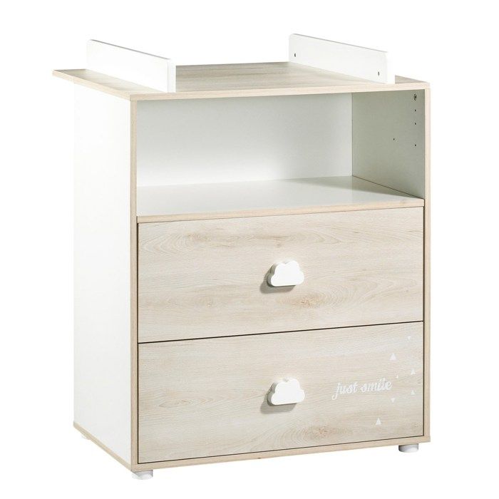 BABYPRICE Commode à Langer Smile Hêtre Cendré 2 Tiroirs