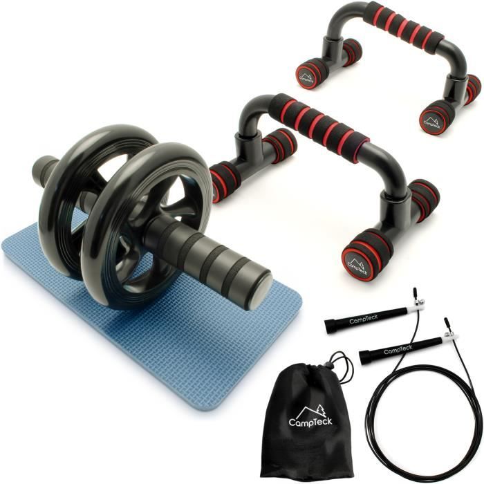 CampTeck U6759 'Kit D’entraînement' - Poignées de Pompes Barres Push Up, 3m Corde a Sauter à Grande Vitesse & Roue Abdominaux
