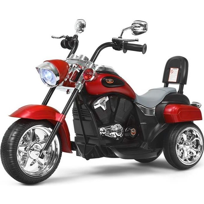 COSTWAY Moto Électrique 6V pour Enfants Scooter avec 3 Roues Effet Sonore et Lumineux, 3Km/h Max, 3 Ans + Style de Chopper Rouge