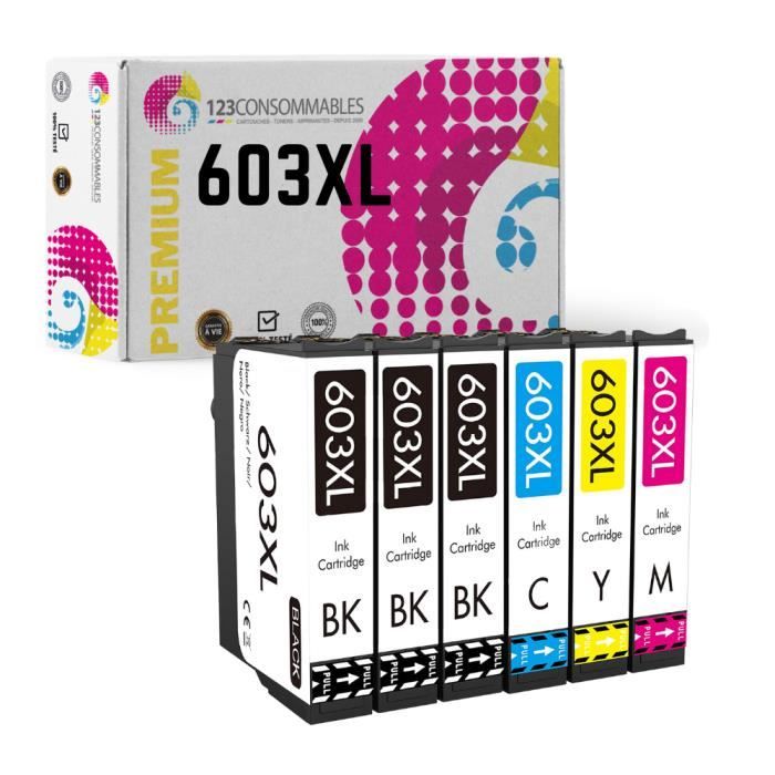Pack de 6 Cartouches 603XL: Compatible avec Epson 603 ou 603XL, La nouvelle puce offre une fonction d' affichage du niveau d'