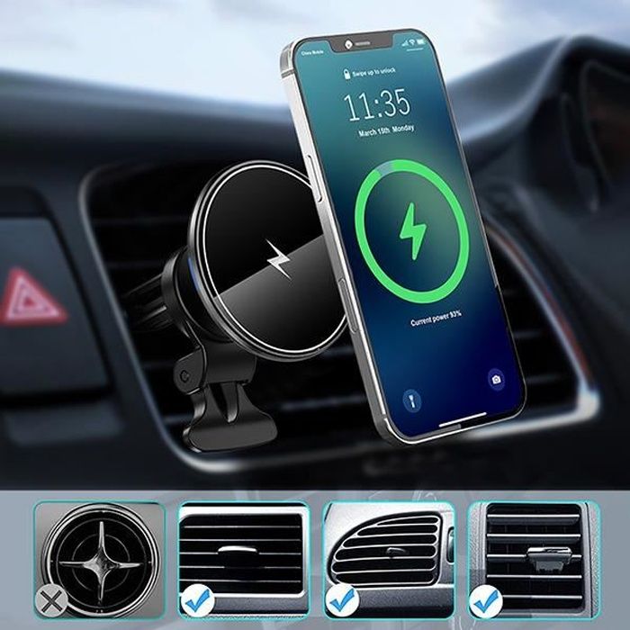 15W car qi wireless charger magnetic fast charging 360° rotation car air vent mount holder for Iphone 12 11 X XS 8 Samsung S21 S20