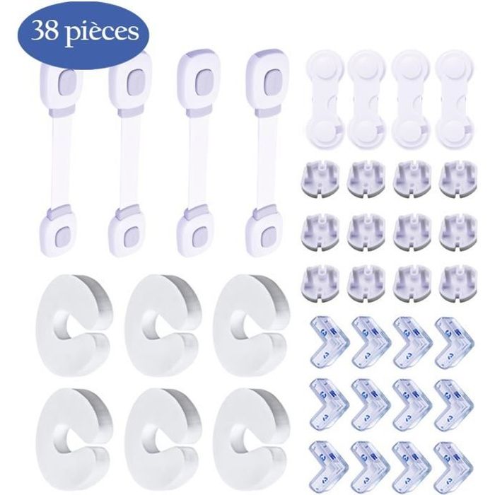 Kit sécurité bebe pour protection des enfants avec Cache Prise Protections Électrique, coins de table, serrure(38pcs)