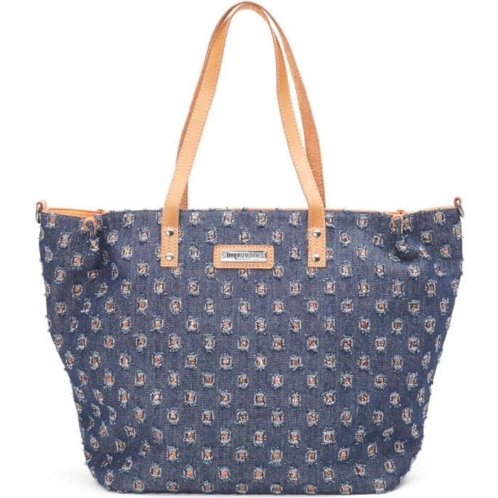 Sac cabas Les Tropéziennes toile effet jean Guethary double face (Bleu foncé)
