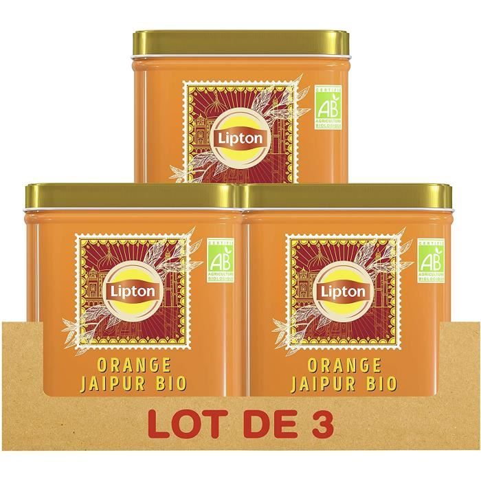 LIPTON - LOT de 3x 150g - Thé Noir Bio Russian Earl Grey, Orange, 100% d'origine naturelle, Agriculture Biologique