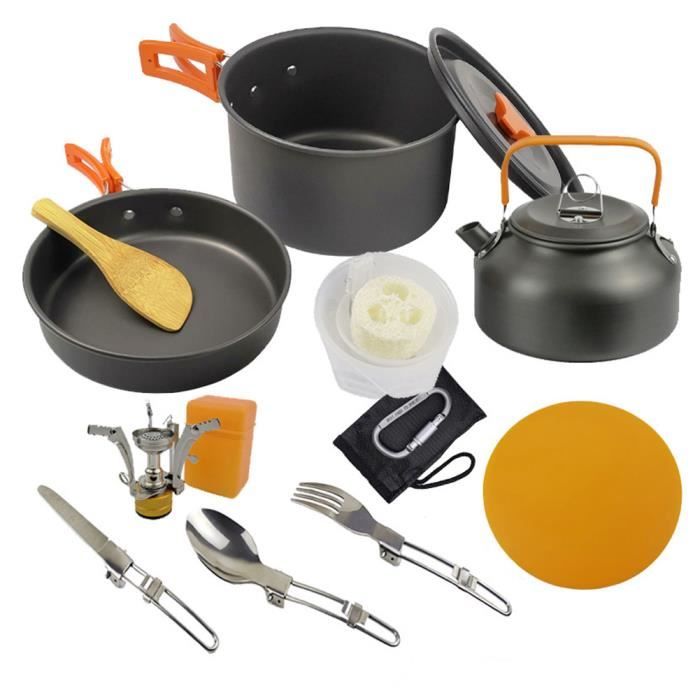 Ustensiles de cuisine Randonnée Pot Batterie de cuisine Kit de pique-nique pour antiadhésives léger BackpackingOrange