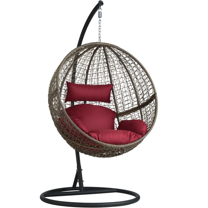 TECTAKE Balancelle de Jardin sur Pied, Hamac, Fauteuil Suspendu en Résine Tressée Structure ACIER Marron + Coussins