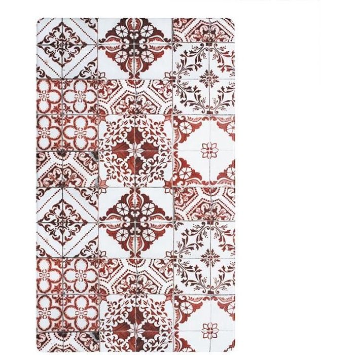 AZULEJOS - Tapis de cuisine imprimé carreaux de ciment rouge 45x75