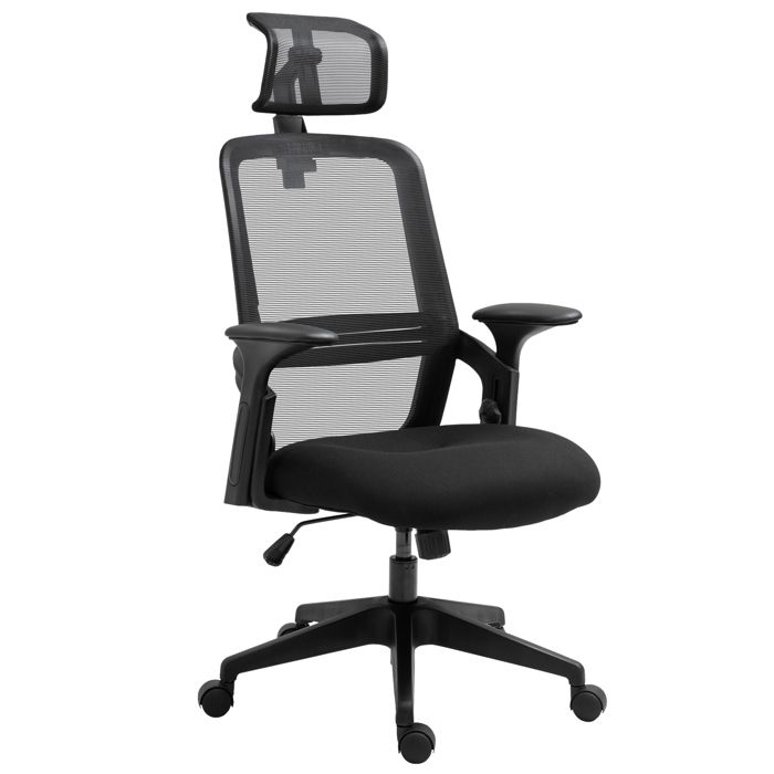 Fauteuil de bureau manager grand confort dossier ergonomique assise et appui-tête réglable pivotant tissu maille noir